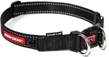 EzyDog Double Up Dog Collar Double DRings for Superior Strength Safety and Comfort Nylon Dog Collar with Reflective Trim and ID Attachment Point Medium Black