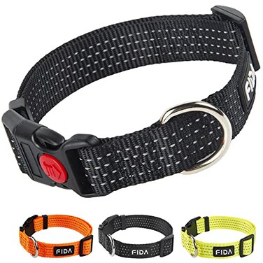 Fida Reflective Dog Collar Nylon Dog Collars with Neon Colors for SmallMediumLarge Dogs High Visibility Dog Collars with Safety Locking BuckleLarge Black