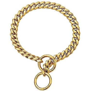 Petoo Gold Cuban Link Dog Collar for Small to Large Dogs Cute Necklace