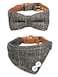 Gyapet Small Dog Collar Set 2Pcs Puppy Cat Collar with Bow Tie Bandana Durable PU Leather Canvas Tiny Pet Scarf for Small Breed Pets Grey Classic