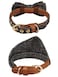 Gyapet Small Dog Collar Set 2Pcs Puppy Cat Collar with Bow Tie Bandana Durable PU Leather Canvas Tiny Pet Scarf for Small Breed Pets Grey Classic