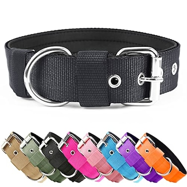 AaufiLux Heavy Duty Tactical Dog Collar 15 Width Military Durable Thick Nylon with Adjustable Metal D Ring Buckle Working Training K9 Collar for Medium Large Dogs L2023 Black
