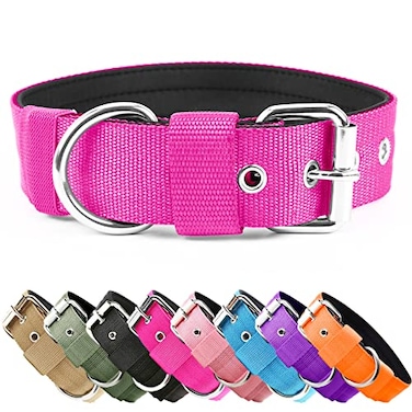 AaufiLux Heavy Duty Tactical Dog Collar 15 Width Military Durable Thick Nylon with Adjustable Metal D Ring Buckle Working Training K9 Collar for Medium Large Dogs L2023 Hot Pink