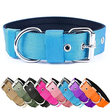 AaufiLux Heavy Duty Tactical Dog Collar 15 Width Military Durable Thick Nylon with Adjustable Metal D Ring Buckle Working Training K9 Collar for Medium Large Dogs L2023 Light Blue