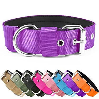 AaufiLux Heavy Duty Tactical Dog Collar 15 Width Military Durable Thick Nylon with Adjustable Metal D Ring Buckle Working Training K9 Collar for Medium Large Dogs L2023 Purple