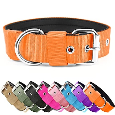 AaufiLux Heavy Duty Tactical Dog Collar 15 Width Military Durable Thick Nylon with Adjustable Metal D Ring Buckle Working Training K9 Collar for Medium Large Dogs M1720 Orange