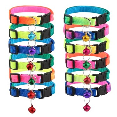 Hypeety Cat Dog Collar Personalized Adjustable Colorful Rainbow with Bell 12 Pcs Cat Collars 12PCSPack