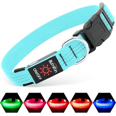 Illumifun LED Dog Collar Reflective Light Up Collars for Small Dog USB Rechargeable Pet Collar Light for Dogs Walking Camping Blue Small