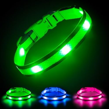 Illumifun Light Up Dog Collar USB Rechargeable LED Dog Collar Glow in the Dark High Visibility Glow Collar Light for Nighttime Walking Large Fluorescent Green
