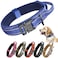 KCUCOP Tactical Dog Collar for Medium Large Dogs Military Nylon Heavy Duty Collar with Handle Reflective Strip Metal Buckle for Training Outdoor Dark Blue Reflective Large