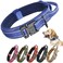 KCUCOP Tactical Dog Collar for Medium Large Dogs Military Nylon Heavy Duty Collar with Handle Reflective Strip Metal Buckle for Training Outdoor Dark Blue Reflective Large