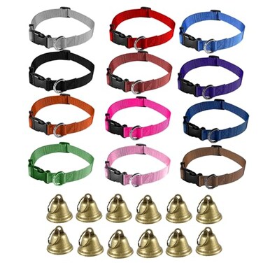 KEJJNYER 14 Pack Goat Collars with Bells Adjustable Nylon Goat Bells for Collars Sheep with Bell Bell Collar with Quick Release Buckle and Leashes for Horse