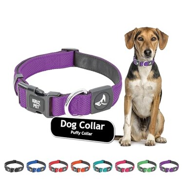 KRUZ PET Kruz Pet Dog Collar for Medium Dogs Width 34 Length 17215 Adjustable Padded Amethyst Dog Collar with Heavy Duty DRing Soft Comfortable Fit for Medium Dogs Amethyst Medium