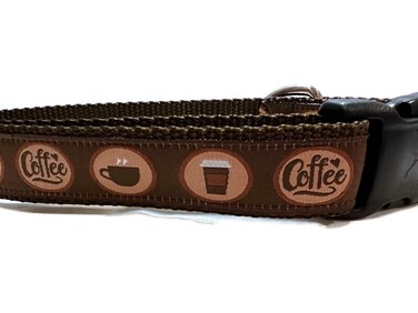 CANINEDESIGN QUALITY Large Coffee Dog Collar Handmade Adjustable Brown Collar with Coffee Print