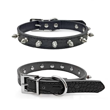 LESYPET Spiked Dog Collar Spike Collar for Dogs Kiten Punk PU Leather Spiked Cat Collar Adjustable Puppy Collars Black L