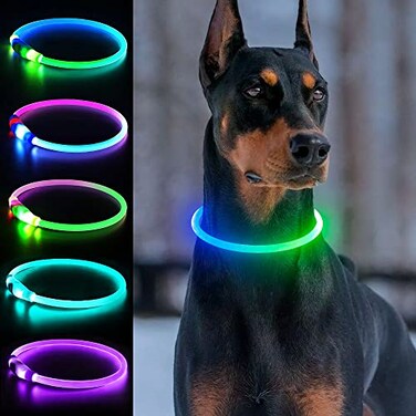 Dlitk Light Up Dog Collar USB Rechargeable LED Dog Collar 1 Count TPU Cuttable Size Glow Collar for Dogs Dog Collar Light GreenBlue