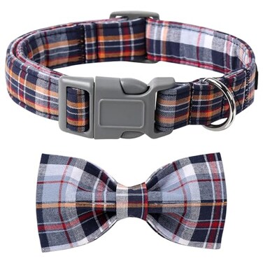 lionet paws Lionet Paws Dog and Cat Collar with Bowtie Grid Collar Plastic Buckle Light Adjustable Collars for Small Medium Large Dogs