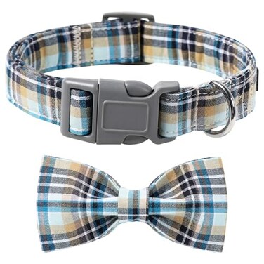 lionet paws Lionet Paws Dog and Cat Collar with Bowtie Grid Collar Plastic Buckle Light Adjustable Collars for Small Medium Large Dogs