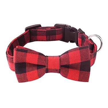 Malier Dog Collar with Bow tie Classice Plaid Pattern Dog Collar with Bow tie and Durable Buckle Collar for Small Medium Large Dogs Puppy Large Red
