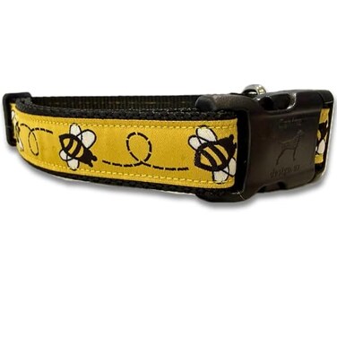 CANINEDESIGN QUALITY Medium Dog Collar Bumblebee Adjustable Nylon Durable Cute Bee Pattern Handmade Pet Collar