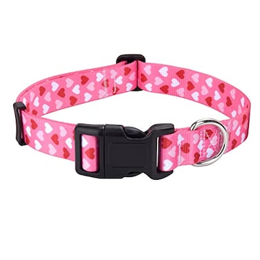 Mihqy Dog Collar Adjustable Heart Dog Collar Love Theme Perfect for Small Medium Large DogsPink HeartL