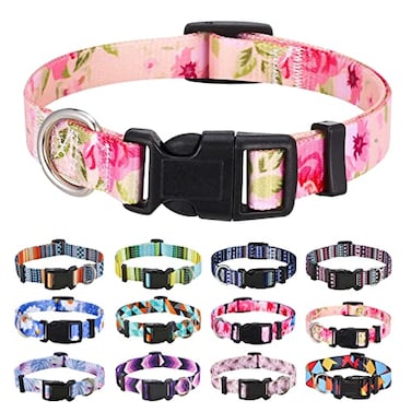 Mihqy Dog Collar with Bohemia Floral Tribal Geometric Patterns Soft Ethnic Style Collar Adjustable for Small Medium Large Dogs Pink RoseXS