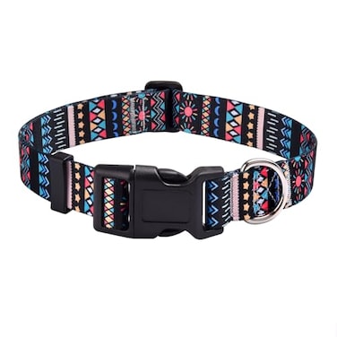 Mihqy Dog Collar with Bohemia Floral Tribal Geometric Patterns Soft Ethnic Style Collar Adjustable for Small Medium Large DogsBlack BohemiaXS