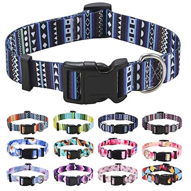 Mihqy Dog Collar with Bohemia Floral Tribal Geometric Patterns Soft Ethnic Style Collar Adjustable for Small Medium Large DogsBohemian BlueM