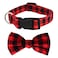 Native Pup Plaid Dog Collar with Bow Red Tartan for Girl Boy Puppy Small Red