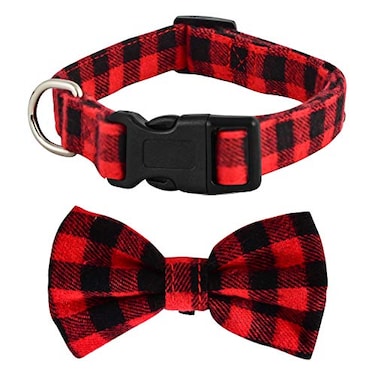 Native Pup Plaid Dog Collar with Bow Red Tartan for Girl Boy Puppy Small Red