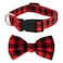 Native Pup Plaid Dog Collar with Bow Red Tartan for Girl Boy Puppy Small Red