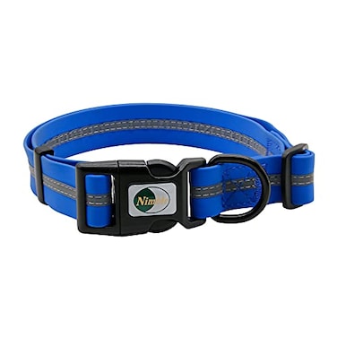 NIMBLE Nimble Reflective Waterproof Dog Collar Adjustable Odor Resistant Easy Clean Pet Collar for Small Medium Large Dogs Night Walking Outdoor Rainy Use Medium 1181185inches Blue