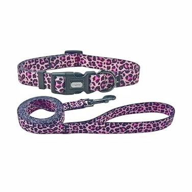Olahibi Dog Collar Leash Set Leopard Pattern Polyester Material Adjustable Collar and 5ft Matching Leash for Large DogsL Colorful Leopard