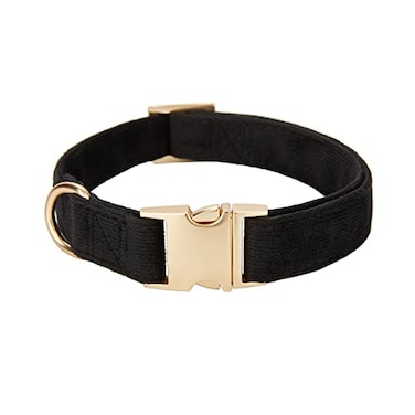 Petiry Soft Corduroy Fibric Dog Collar with High Grade Metal Buckle for Medium DogsBlackMedium1219