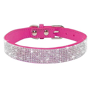 Pimaodog Rhinestone Dog Collar Cute Dazzling Sparkling Soft Suede Leather Adjustable Pet Dog Cat Collar Crystal Diamond for Puppy Small Medium Large Dogs S2632cm Hot Pink