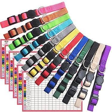 Blaoicni Puppy Collars for LitterPuppy Collars for Small Puppies Soft Nylon Safety Whelping Litter Collar for Newborn Pets with Record Keeping Charts 12pcsM