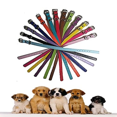 Luck Dawn Puppy ID Collars Soft Leather Dog Collar14 Colors PU Leather Adjustable Dog Cat Collars for Dog Small Large Cat Collars Newborn Puppies Kitten S059145 Flat14 Colors
