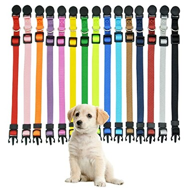 Luck Dawn Puppy ID Collars15 PCS Identification Soft Nylon Puppy Collars Adjustable Breakaway Safety Whelping Litter Collars for Newborn Puppies Kitten Set of 15 Round Button S Pack of 15