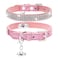 PUPTECK Basic Adjustable Cat Collar with Bling Diamond and Double Bells for Kitten and Small Puppy Fashion and Shining Dog Rhinestone Collars 68in Pink