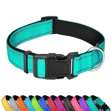 PWOD Reflective Dog Collar Adjustable Soft Neoprene Padded Nylon Pet Collars with Buckle for Small Dogs TealS