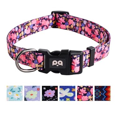 QQPETS Adjustable Soft Dog Collar Print Flower Pink Multicolor Cute Patterns for XS Small Medium Large Pet Girl Boy Puppy Walking Running Training