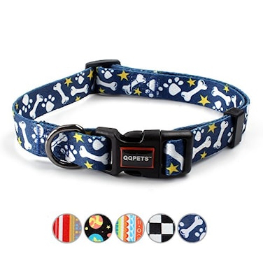 QQPETS Adjustable Soft Dog Collar Print Flower Pink Multicolor Cute Patterns for XS Small Medium Large Pet Girl Boy Puppy Walking Running Training S Bone