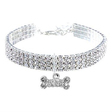 RayMinsino Pet Collar with Diamonds Adjustable Crystal Diamond Elastic Bone Pendant Wedding cat and Dog Small pet Necklace Jewelry
