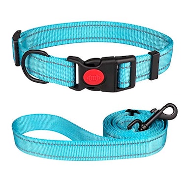 Stpiatue Reflective Dog Collar and Leash Set with Safety Locking Buckle Nylon Pet Collars Adjustable for Small Medium Large Dogs 3 SizesL