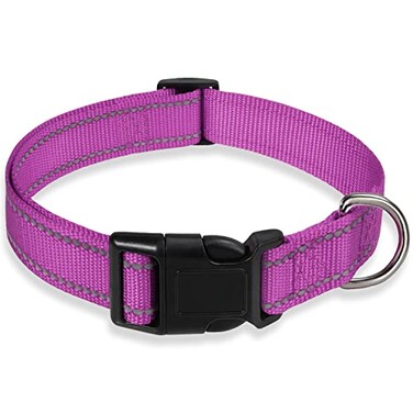 BOOMIBOO Reflective Dog Collar with Buckle Adjustable Safety Nylon Collars for Small Medium Large Dogs Purple M