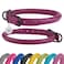 BRONZEDOG Rolled Leather Dog Collar Soft Round Design Prevents Tangling Matting with ID Tag for Small Medium Large Dogs 1114 inch Pink Berry