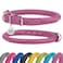 BRONZEDOG Rolled Leather Dog Collar Soft Round Design Prevents Tangling Matting with ID Tag for Small Medium Large Dogs 710 inch Rose