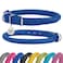 BRONZEDOG Rolled Leather Dog Collar Soft Round Design Prevents Tangling Matting with ID Tag for Small Medium Large Dogs 710 inch Royal Blue