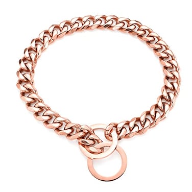 RUMYPET Rose Gold Dog Chain Collar 11mm15mm19mm Stainless Steel Cuban Link Chain Collar for Small Medium Large Dogs15mm12inch