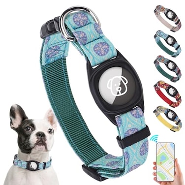SCENEREAL Airtag Dog Collar for Small Medium Dogs Dog Collar with Durable Airtag Holder Compatible Apple Air Tag AntiLost Adjustable Soft Comfortable Unique Style Green M